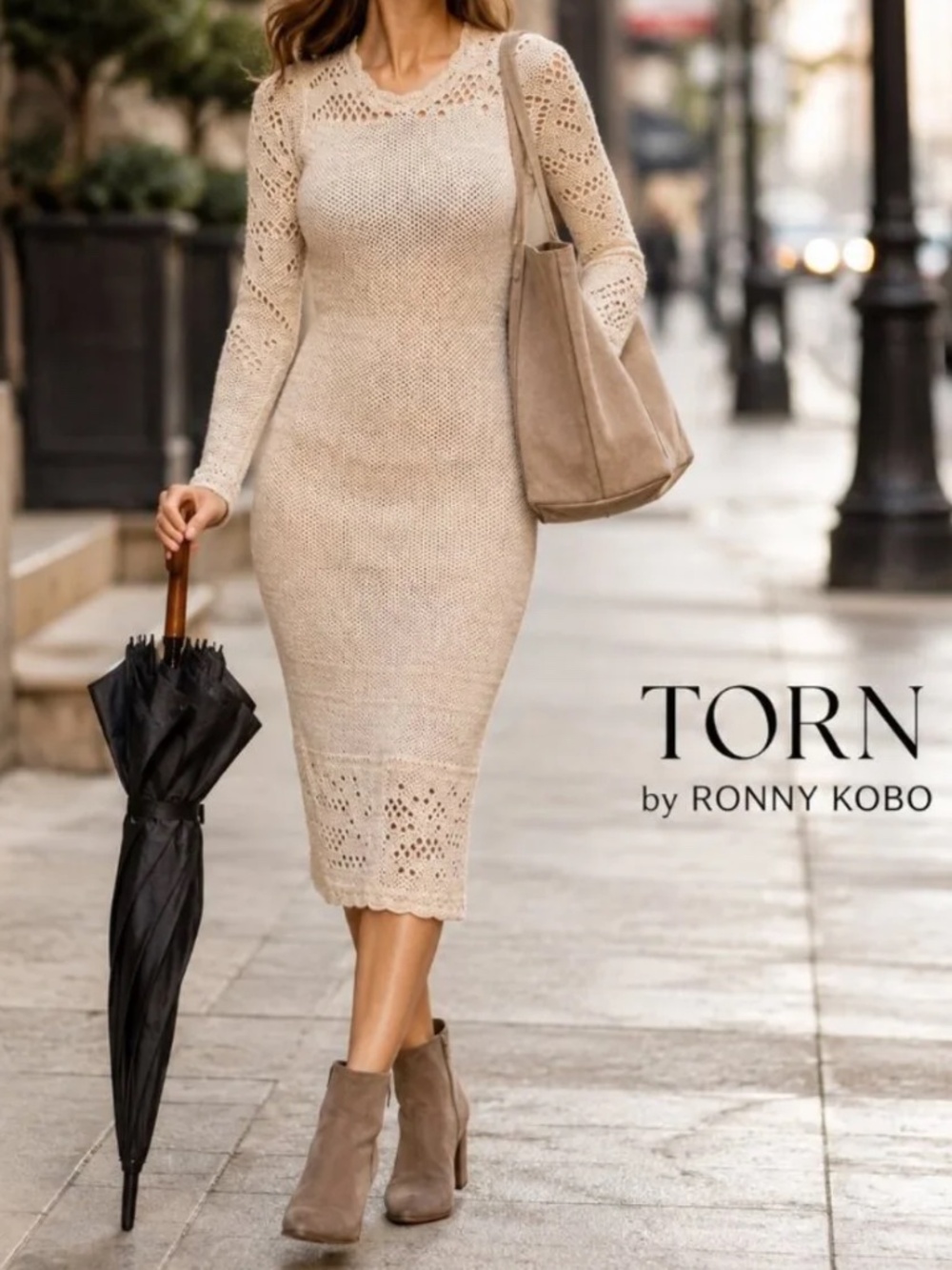 TORN BY RONNY KOBO Celeste Dress Open Knit Midi Dress - size M 🌟